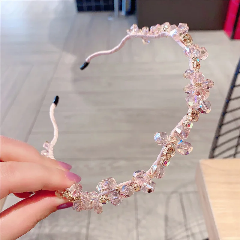 

2020 New Fahsion Hair accessories Women Hand-Woven Crystal Diamond Crown Fine-brimmed Headband Girl Wave hair band headwear