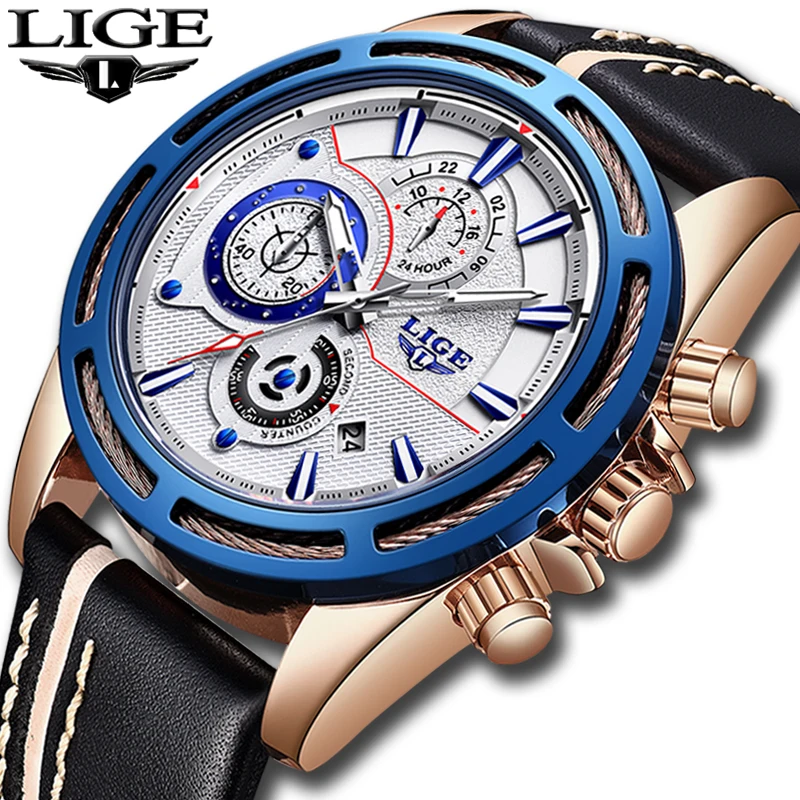 LIGE мужские часы Лидирующий бренд Роскошные Кварцевые Золотые повседневные