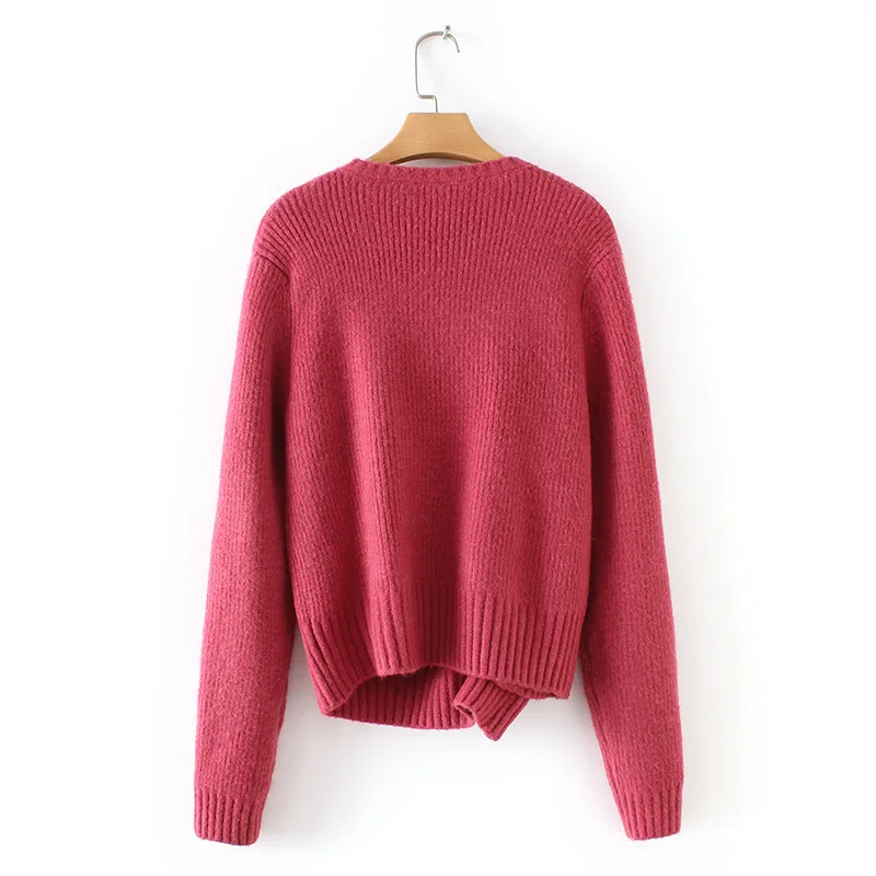 

Autumn Korean Women Irregular Knitted sweater Fashion Slim Long Sleeve O-Neck Cardigan Sweater Famale Cotton Warm Chic Top 2020