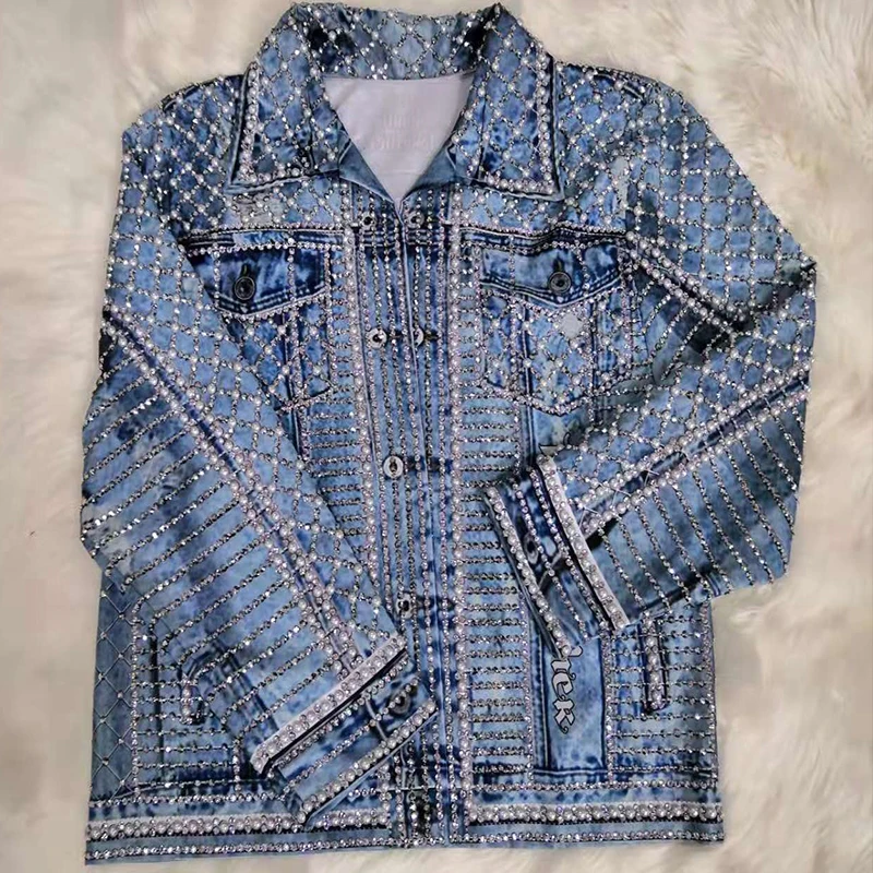 Повседневная синяя джинсовая куртка для девочек Длинный костюм с украшением в