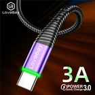 LOVEBAY LED 3A USB Type C кабель Быстрая зарядка провод для Samsung S8 Huawei Mate 10 Pro Xiaomi mi 6 кабель для передачи данных USB-C USB кабель для зарядки