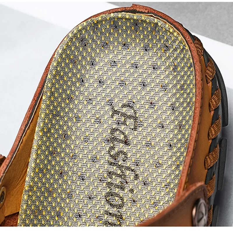 

Summer Men's Genuine Leather Slippers Outdoor Handmade Big Size Breathable Fashion Sandals for Men Daily Non-slip Male Slides