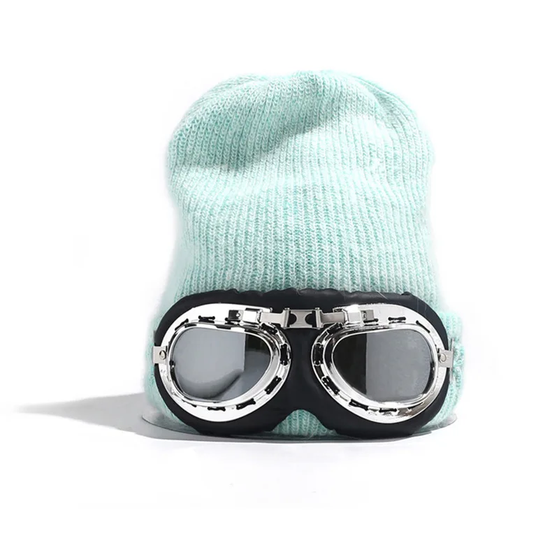 

New autumn and winter Angola rabbit fur hats for men and women ski wool hat lovers flying hat Harley glasses hat