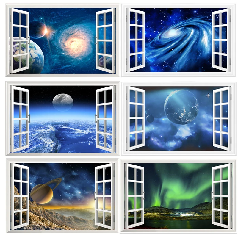 3D наклейки на окна Вселенная Галактика планеты домашний декор настенные для