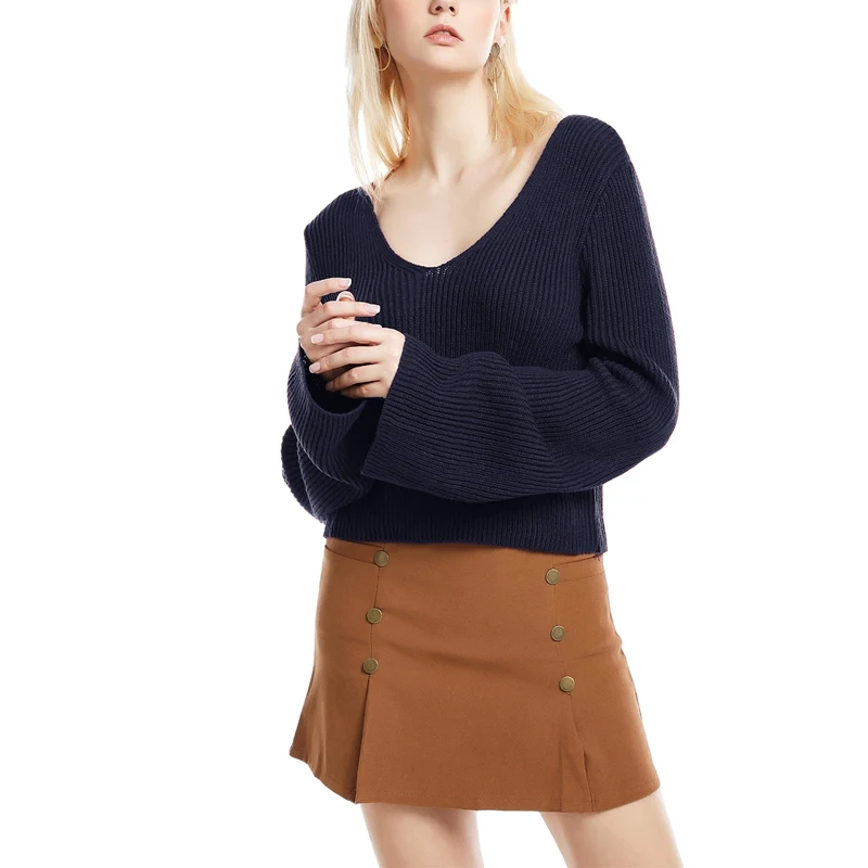 

2021 Women Sweater Long Sleeve Loose V-Neck Solid 4 Colors New Fashion Hot Streetwear Jumper Pullover Casual Tops