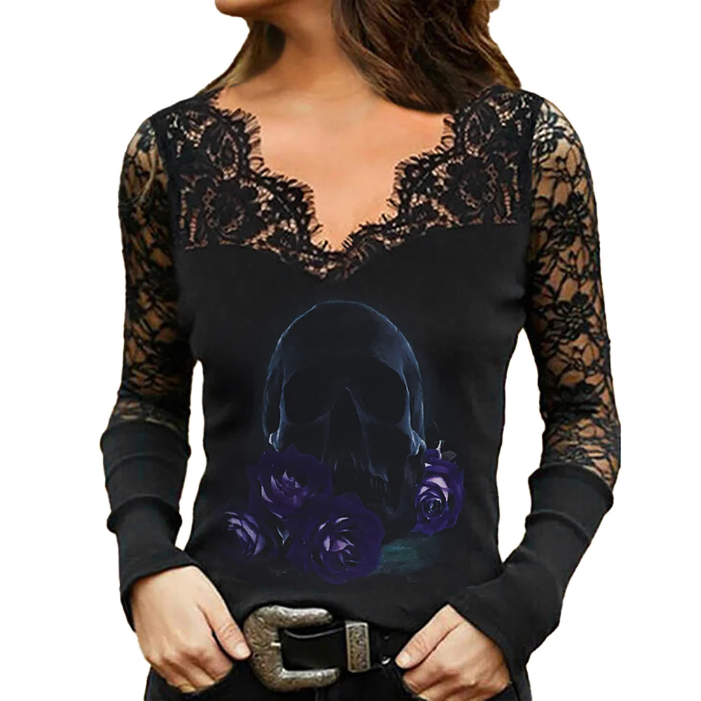 

Женская Кружевная туника с длинным рукавом и V-образным вырезом