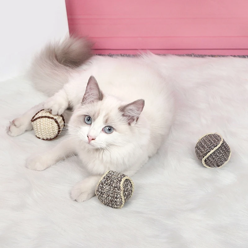 

1pc Hot Selling Cat Ball Toy Sisal Fashion Natural Scratch Proof Kitten Toy Ball Pet Scratch Ball Toy Cat Supplies 2 Colors