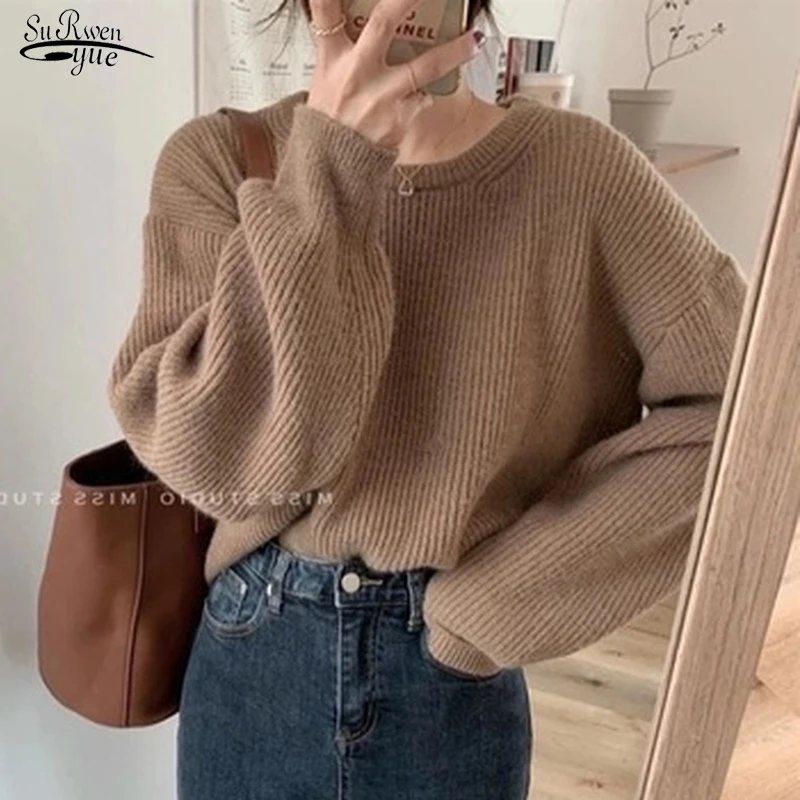 

Cashmere Elegant Women Sweater Oversized Knitted Basic Pullovers Autumn Lazy Wind O-neck Loose Soft Female Knitwear Jumper 17702