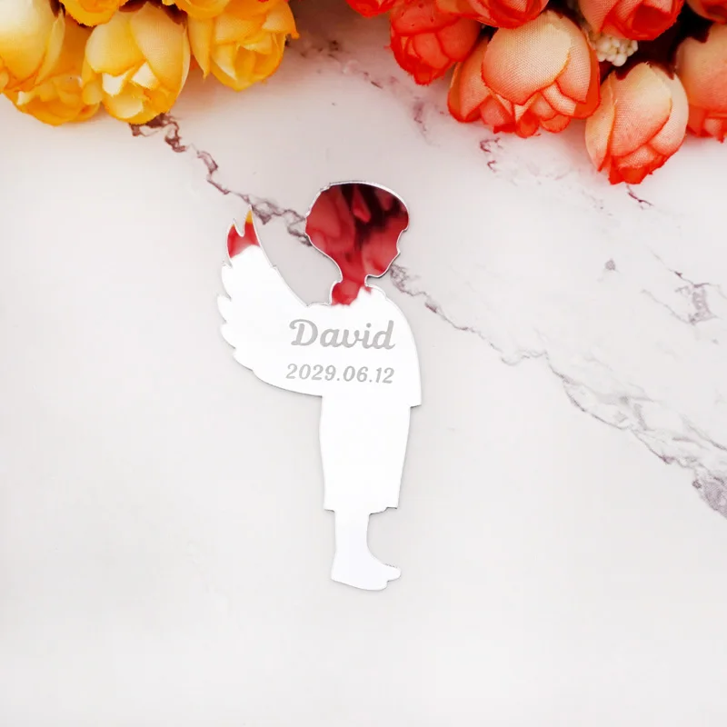 20 штук на заказ Зеркало милый ребенок мальчик форма душ лазерная резка вырезание