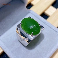cynsfja new real rare certified natural hetian jade jasper mens rings 925 silver lucky amulets nephrite green jade fine jewelry
