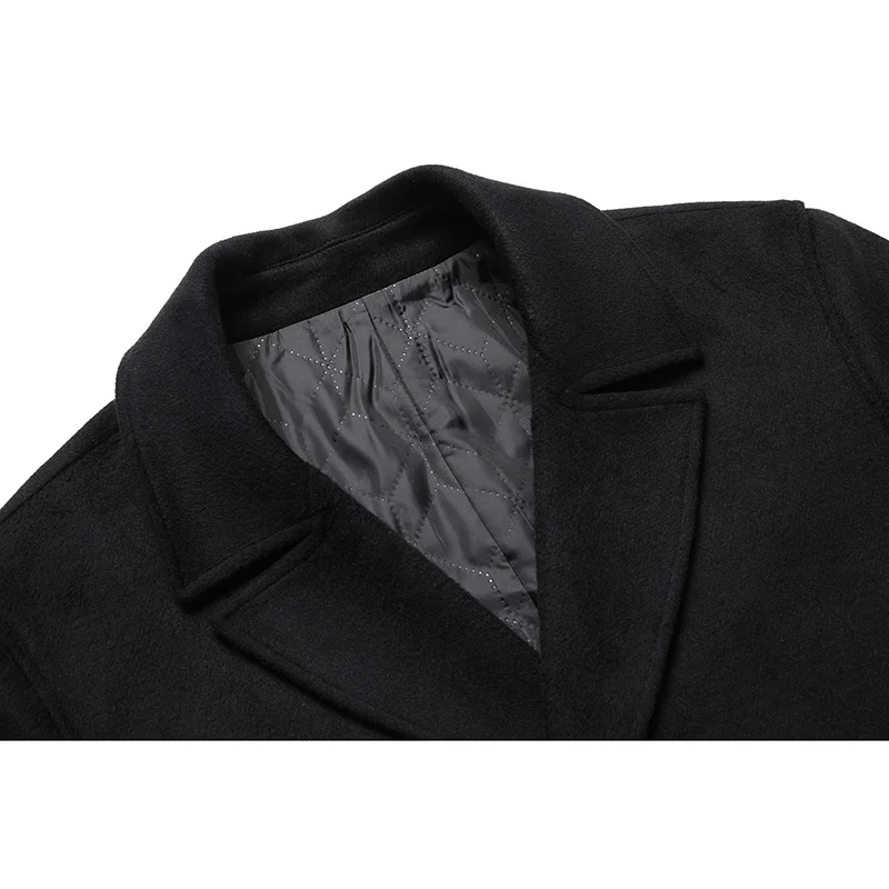 Зимнее шерстяное черное пальто Мужская однотонная Толстая куртка мужское