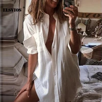 sexy fashion fall winter lapel solid color shirts casual long sleeves loose cardigan buttons long blouses elegant office shirts