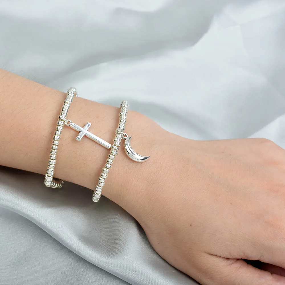 Женский эластичный браслет из бусина серебряного цвета Chadestinty 4 мм ручной работы |