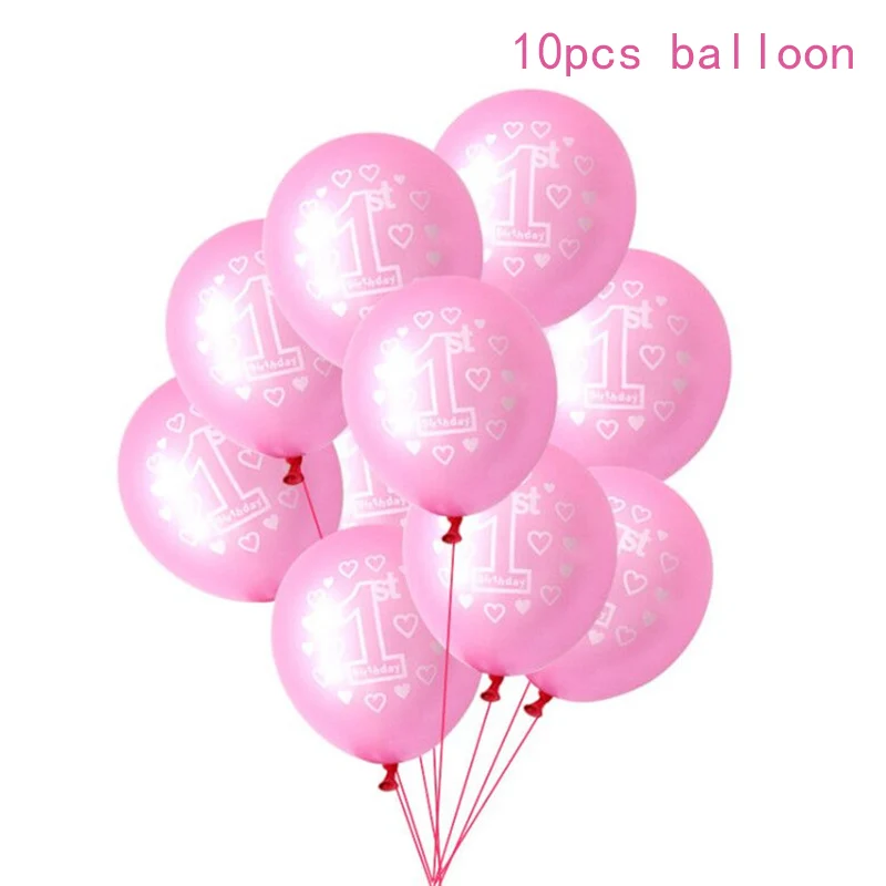 10pcs balloon 10/15 шт, для девочек и мальчиков 1st на день рождения воздушные шарики розового и голубого цвета с конфетти шары из латекса 1 Year Old первый День рождения Декор Baby Shower поставки - Цвет: 10pcs balloon