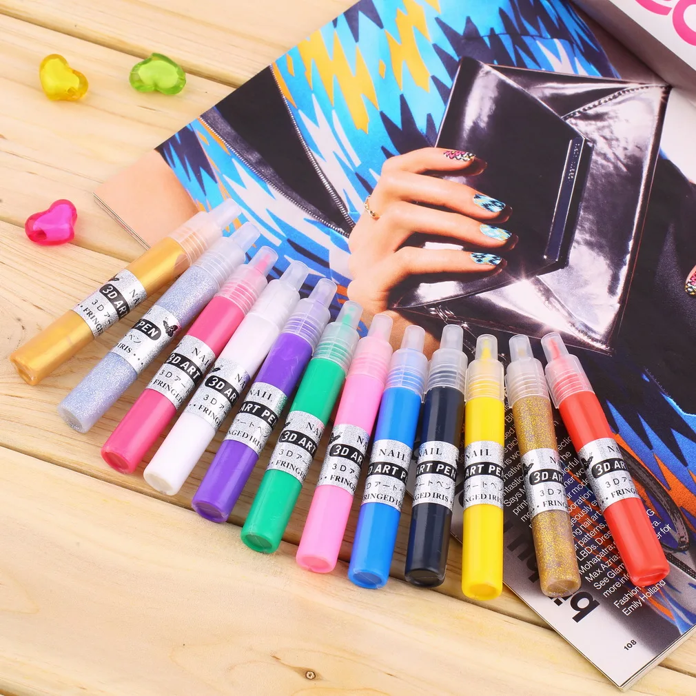 

3D Nail Art Polish Painted Pen Liner Painting Pen Carved Pen Kit Set 12 Candy color Nail Art Accessories Drop Shipping Wholesale