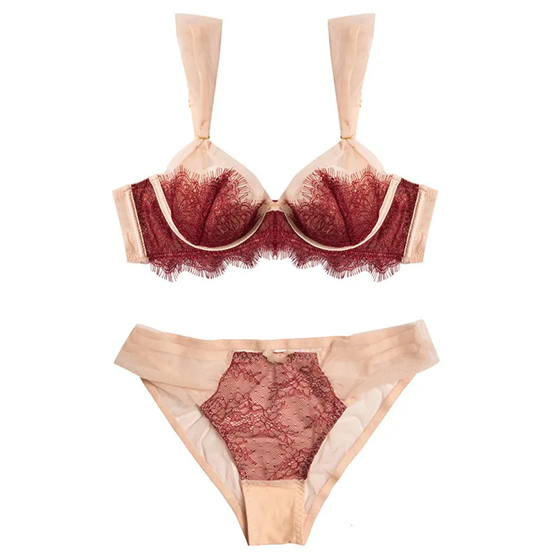Женский комплект с бюстгальтером Lash Lace сексуальное красное нижнее белье пуш ап CDE