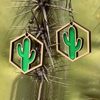 cactus plant jewelry green succulent dangle cactus earrings in hexagon silhouette desert tropical summer trend botanica g49v v 5