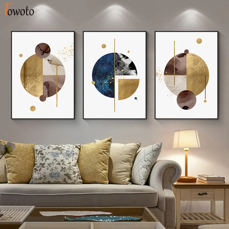 Современный геометрический настенный плакат из золотой фольги декоративная