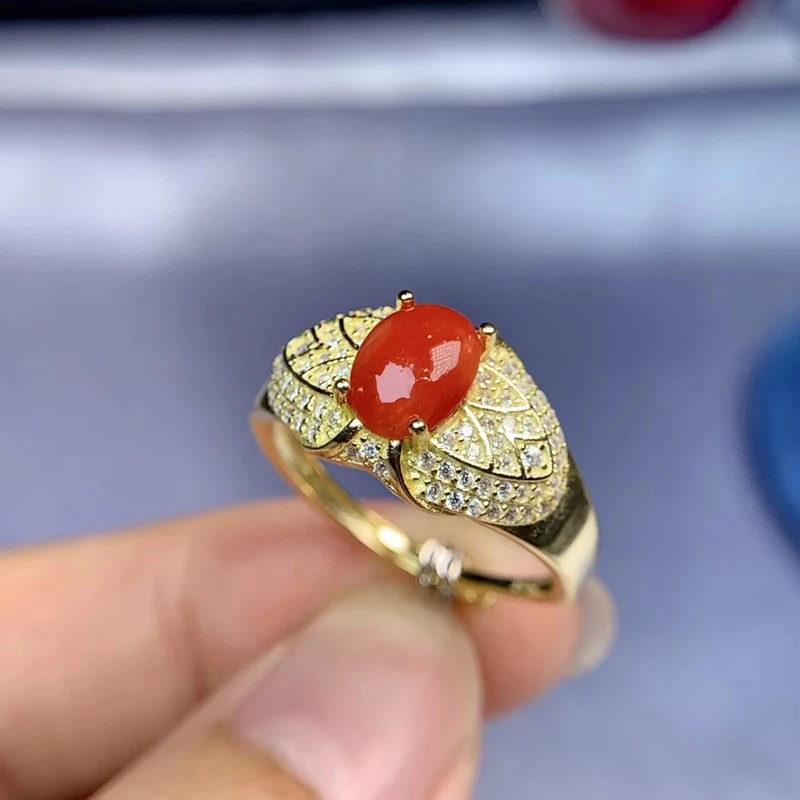 Женское Винтажное кольцо из серебра 925 пробы с драгоценным кораллом 6 мм х 8 |