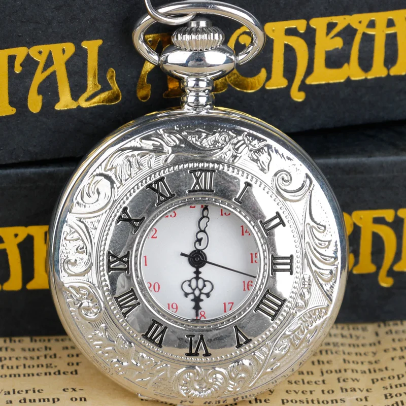 Винтажные карманные часы CharmUnisex, модные кварцевые часы с римскими цифрами в стиле стимпанк, карманные часы для женщин и мужчин, подвеска на цепочке