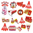 Лидер продаж, диснеевский красный Микки Маус, украшения для детского дня рождения, воздушные шары, бумажные чашки, тарелка для детского душа, одноразовая посуда, принадлежности