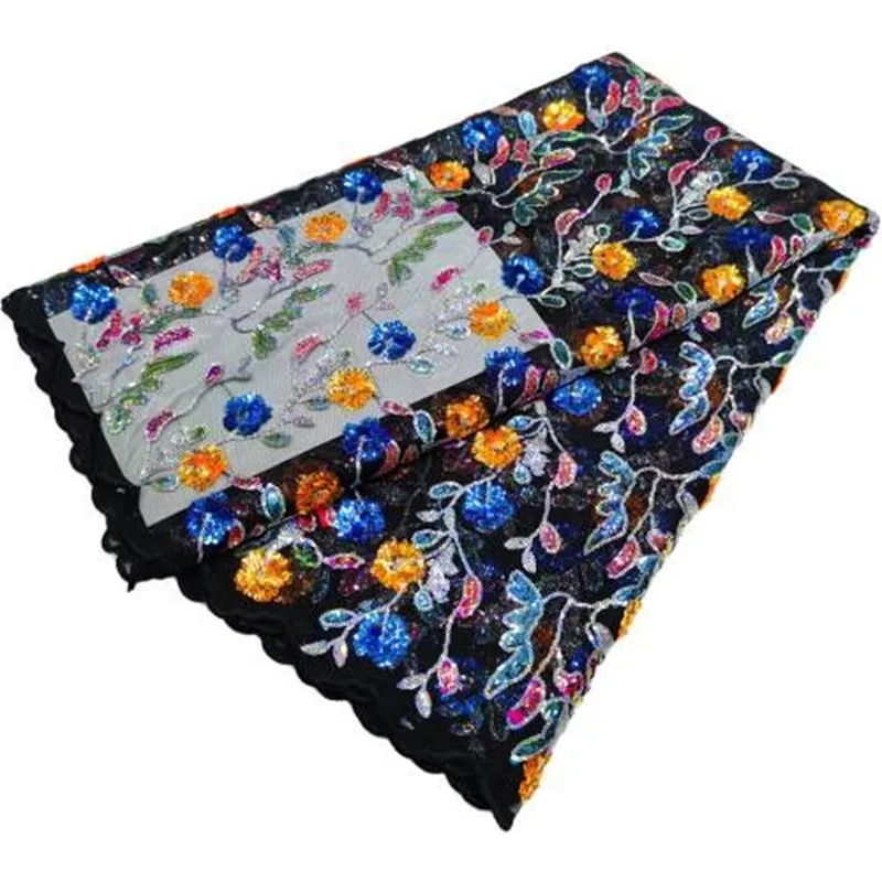 

2021 Multcolor African Lace Fabric With 3D Flower Mix Sequins Mesh Lace Sew Clothes Traditional Wear Evening Gown Y98-21