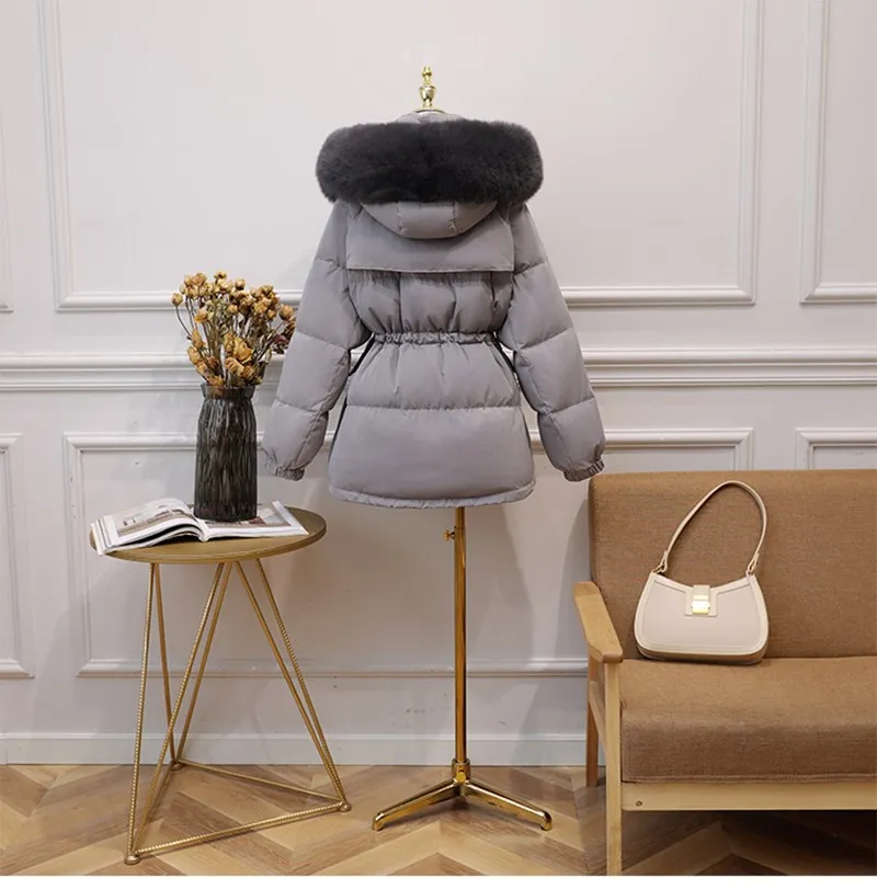 

Winter Coat Big Real Fur Collar 2020 New Women 90%White Duck Down Jacket Thick Warm Parka Hooded Loose Female Coat Snow Overcoat
