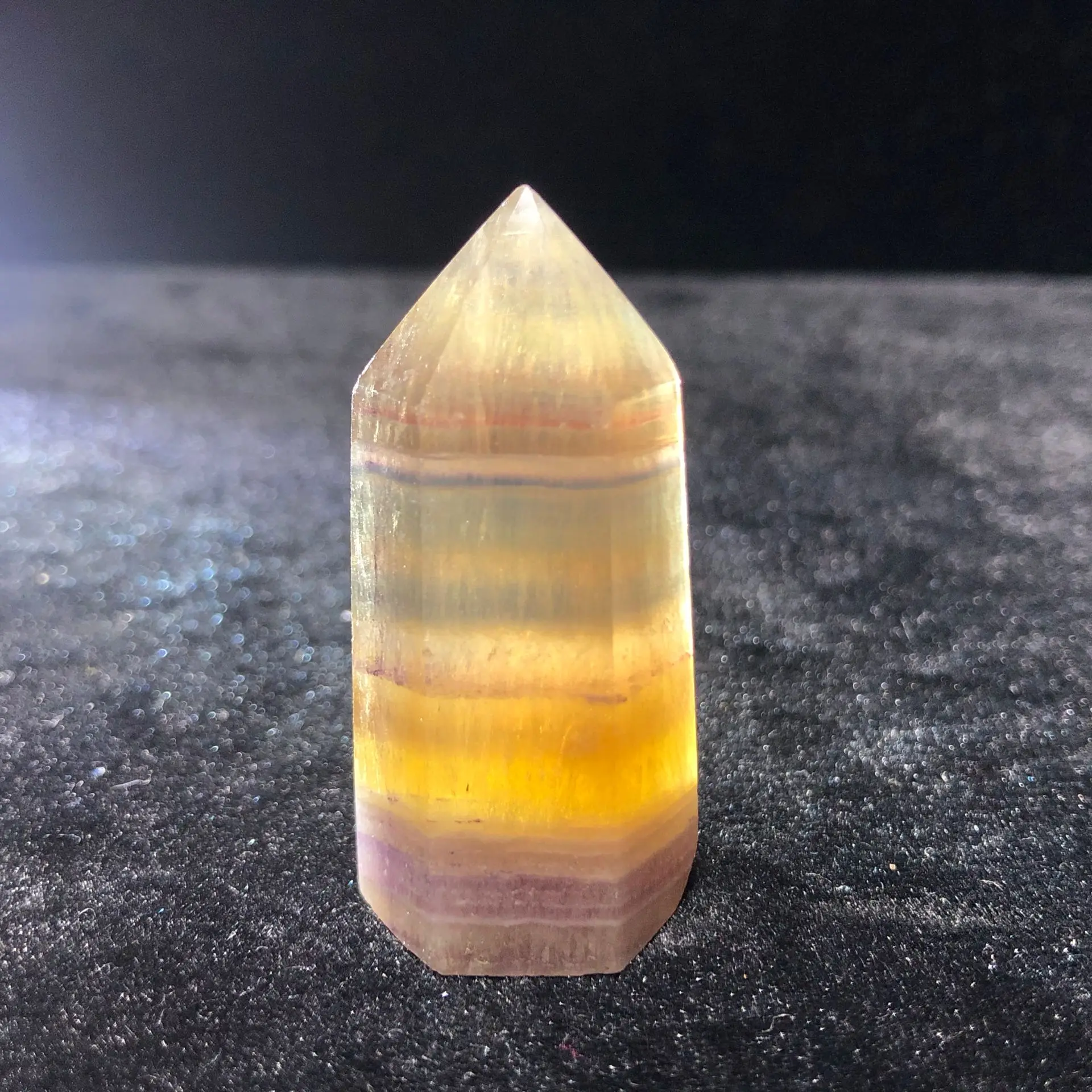 

Natural Five Rainbow Fluorite Hand-Polished Hexagon Point Crystal Chakra Healing Reiki Home Stone Handicraft Decoration Point
