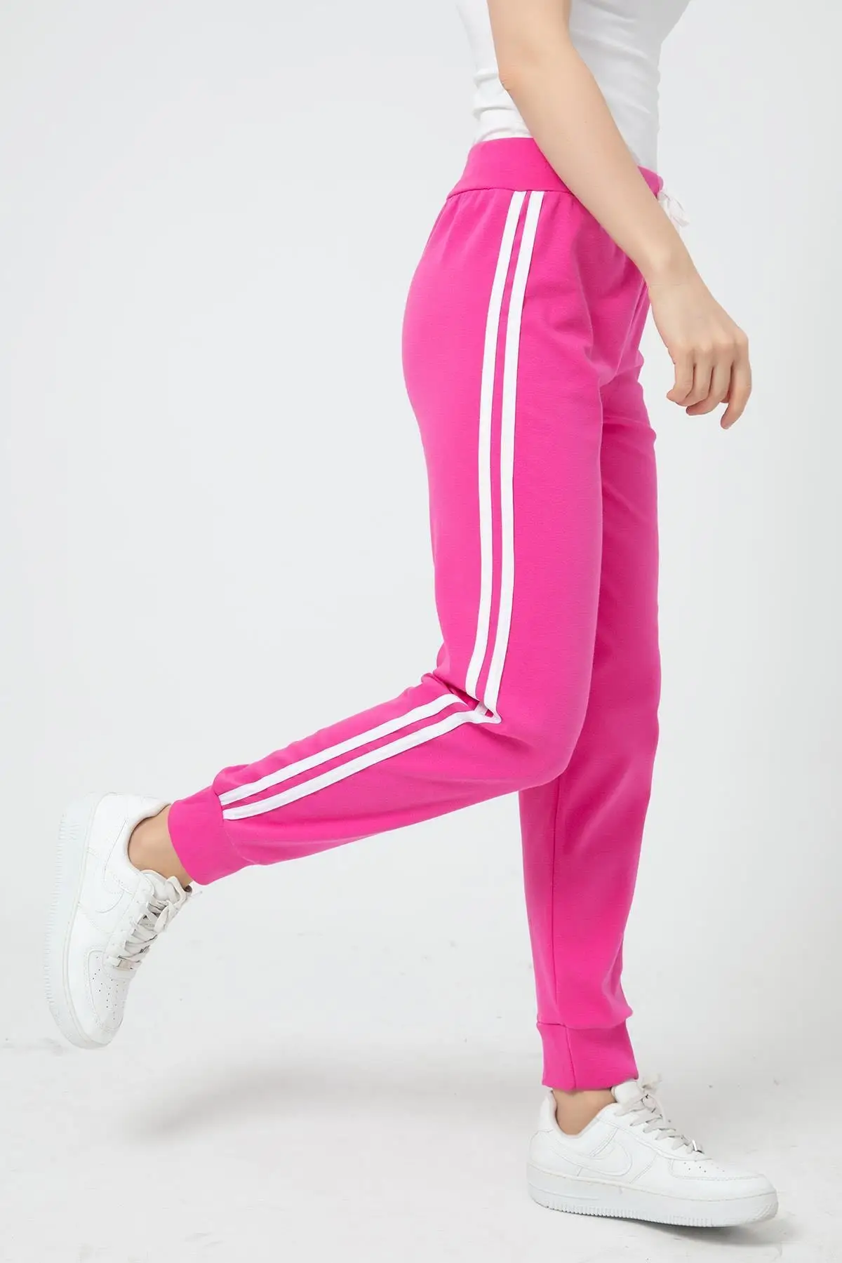 

2021 fashion Women 'S Pink Stripe Sweatpants Fuchsia 100 Cotton Women pants Women leggings Fitness sweatpants
