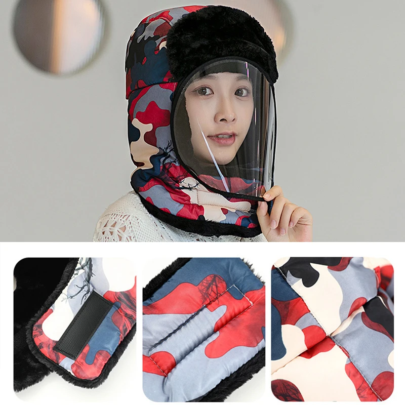 

Зимняя велосипедная шапка с прозрачной крышкой для Лица Многофункциональная ветрозащитная теплая шапка для улицы для езды на велосипеде д...