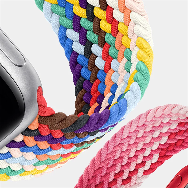 

Ремешок нейлоновый для Apple Watch Band 45 мм 41 мм 40/44 мм, эластичный плетеный соло-браслет для смарт-часов IWatch Series 7 6 SE 5 4 3
