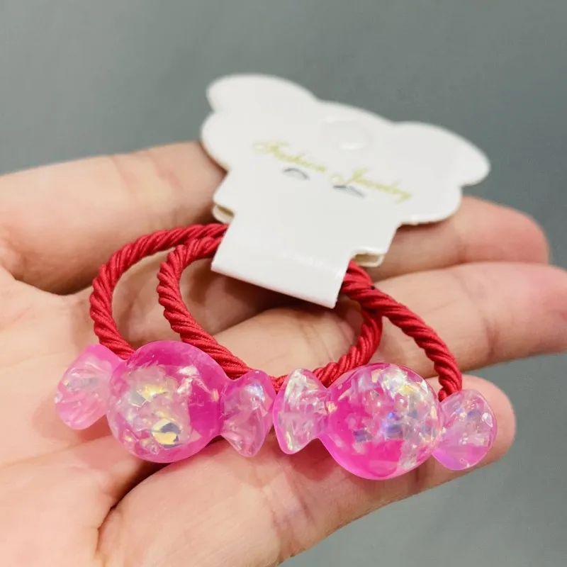 2Pcs/Set Girls Colorful Candy Shiny Rubber Elastic Hair Bands Children Ponytail Holder Scrunchie Headband Kids Accessories - купить по