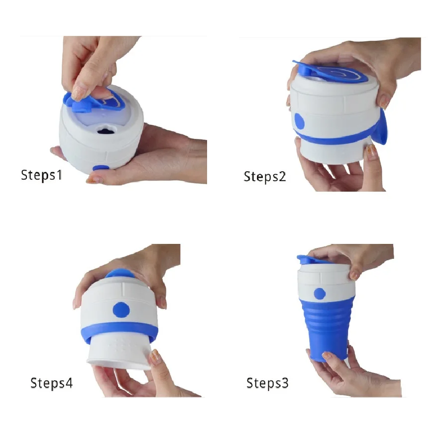 450 мл Складная чашка Силиконовая с соломинкой и крышкой многоразовая кофейная