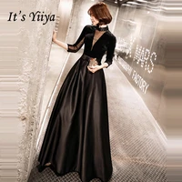 its yiiya evening dress black v neck evening dresses elegant plus size formal gowns 2020 long zipper robe de soiree lf091