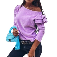 sale women blouse velvet ruffle long sleeve shirt ladies tops and blouse streetwear spring autumn round neck woman clothing d30
