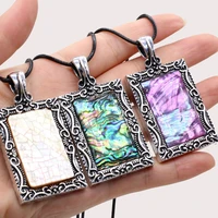 hot sale natural freshwater shells alloy rectangular pendant necklace diy exquisite necklaces jewelry mother of pearl shell gift