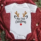 Мой первый Рождественский Детский боди с оленями хлопковый Белый Детский комбинезон с коротким рукавом милый новорожденный Рождественский подарок