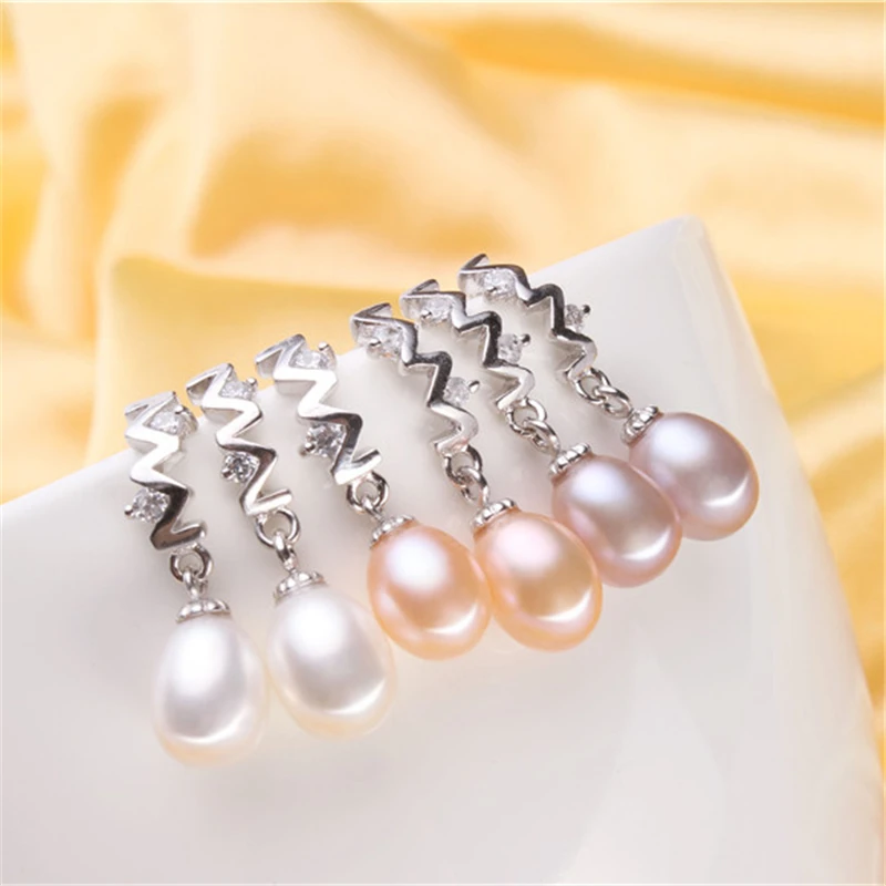 

Dainashi 100% Genuine Natural Freshwater Pearl Earrings Fine Jewelry Elegant 925 Sterling Silver Zircon Drop Earrings for Women