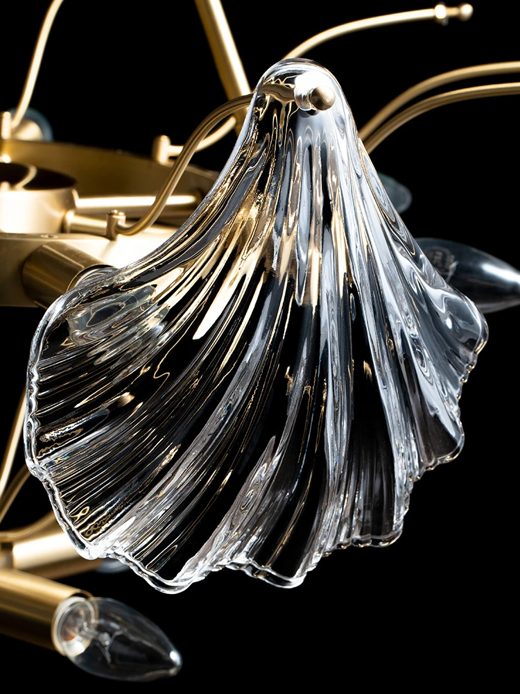 

New crystal chandelier shell bedroom lamp modern simple copper chandelier Nordic glass living room lighting