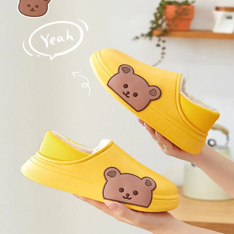 

Slippers For Home Waterproof Warm Home Plush Cotton Winter New Fashion Cartoon Leisure Slippers Women Shoe High Quality Platform