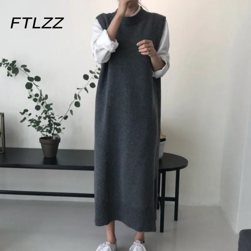 

Женское трикотажное платье-свитер без рукавов, свободного покроя