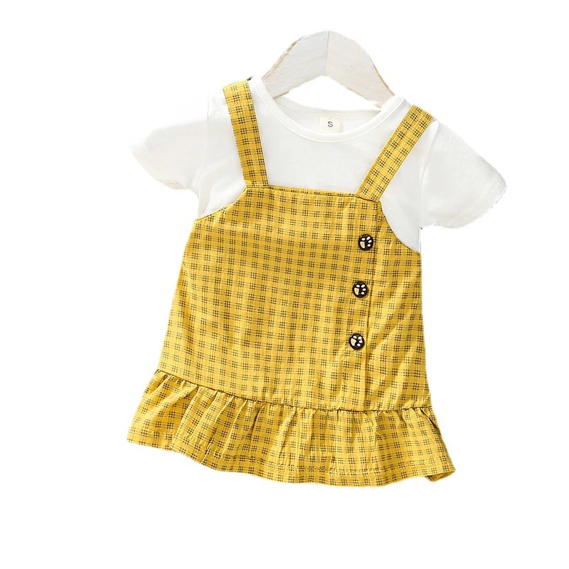 

2021 New Summer Baby Clothes Cute Girl Fashion Plaid Short Sleeve Dress Toddler Casual Costume Children Clothing Kids Sportswear