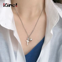 kinel retro 925 sterling silver cross crown orb heart chain pendant necklace ladies silver 925 necklace korea jewelry