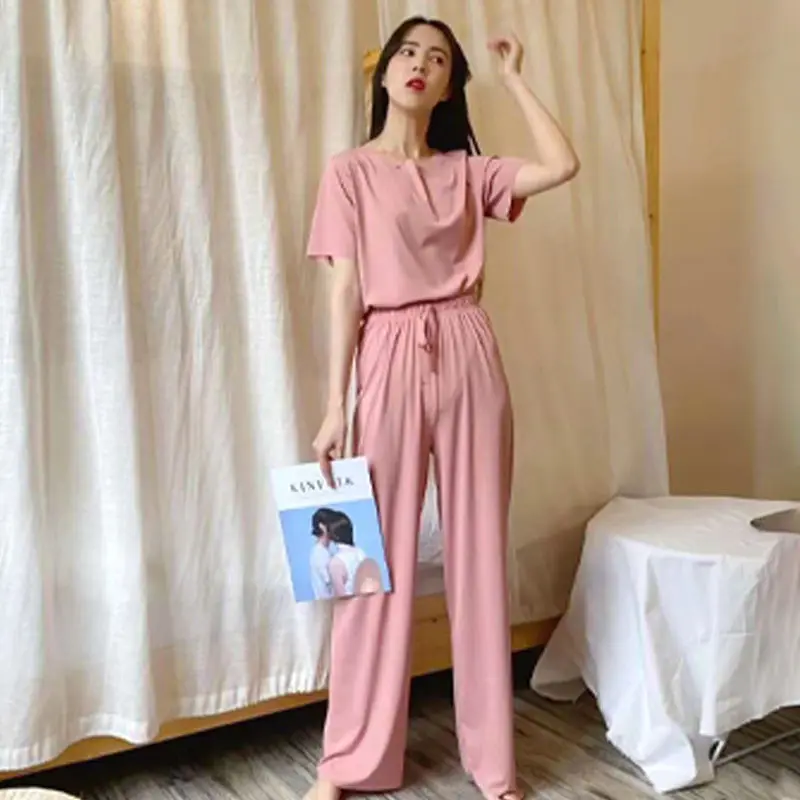 

Women's Soft Casual Suit 2020 Loose T-shirt + Wide Leg Trousers Two-piece Sets Woman Summer Casual Outfits Streetwear Tracksuit