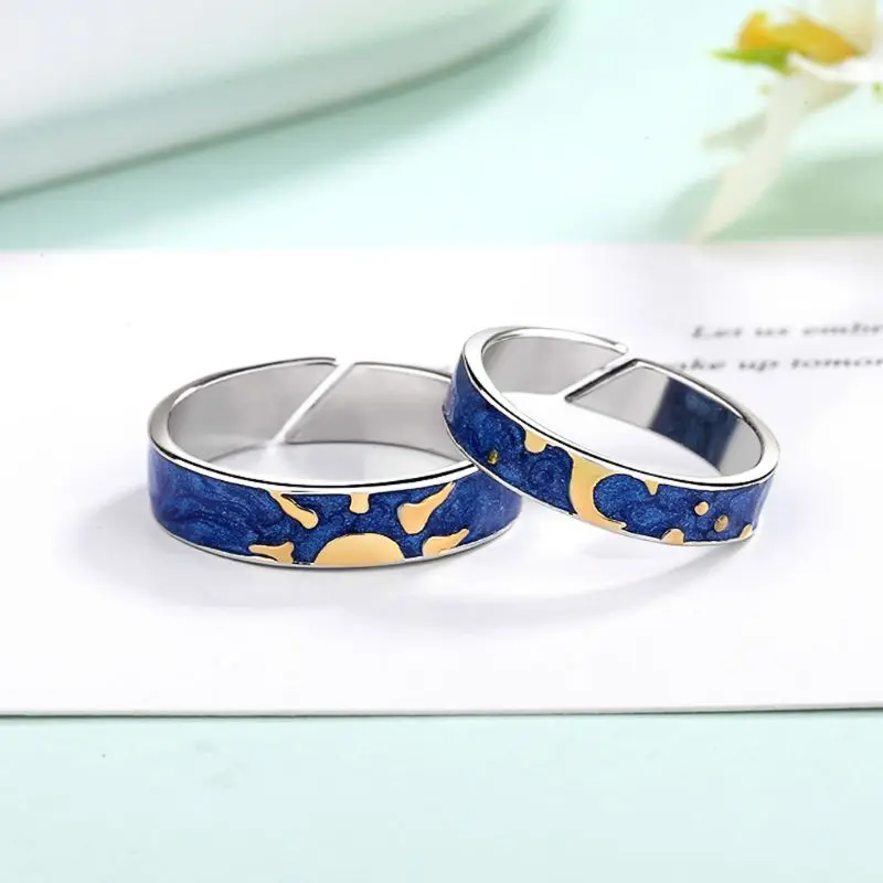 2 шт Ван Гог голубое звездное небо Открытое кольцо Звезда Луна всегда думаю что вы