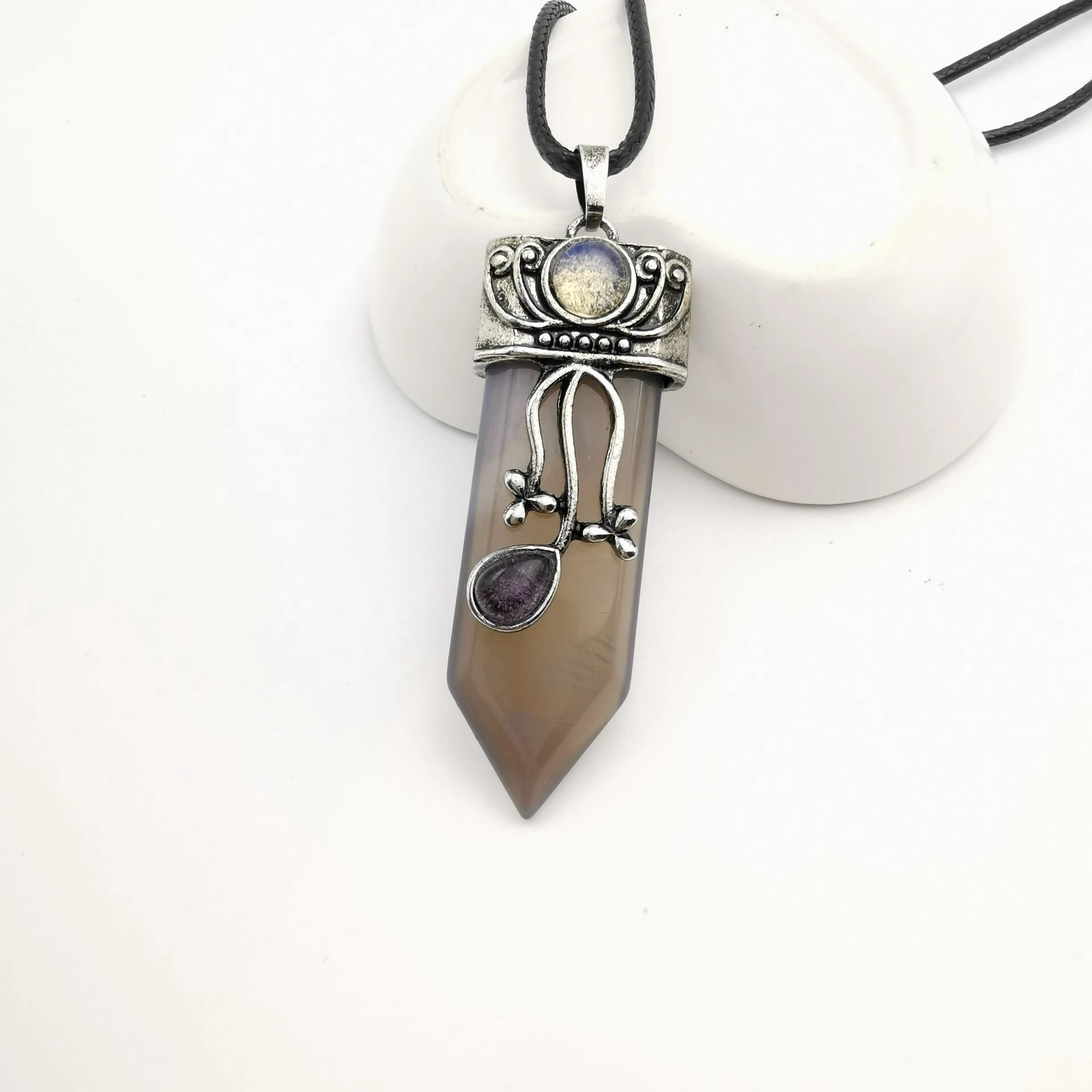 Reiki Natural Gem Stone Sword Pendants Pendulums Labradorite Pink Quartz Lapis Lazuli Black Obsidian Tiger Eye Jewelry 1PCS - Окраска металла: 9