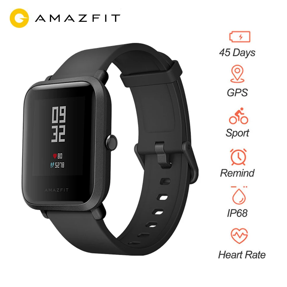 Смарт часы Huami Amazfit Bip Молодежные Bluetooth 4 0 GPS пульсометр 45 дней в режиме ожидания IP68