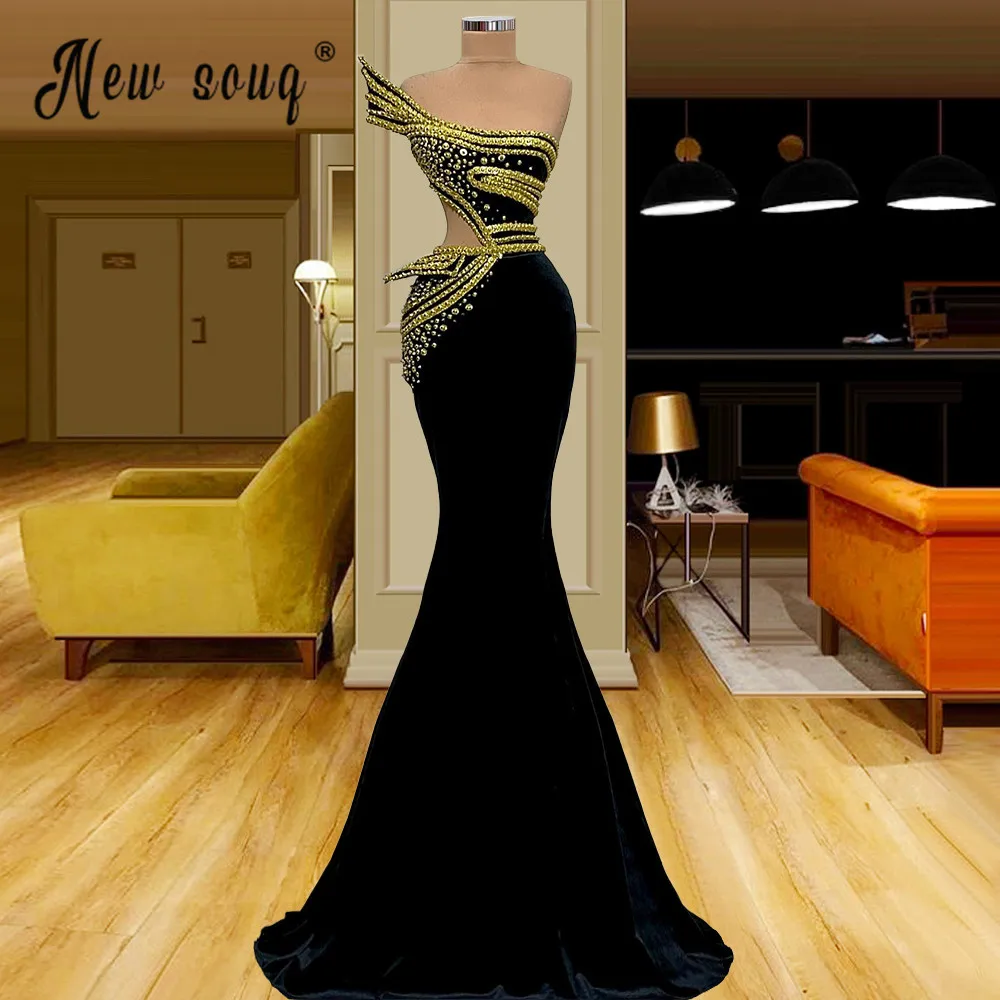 

Бархатное Черное вечернее платье с юбкой-годе 2021, Африканское Золотое официальное платье для выпускного вечера, вечернее платье, нарядные платья знаменитостей