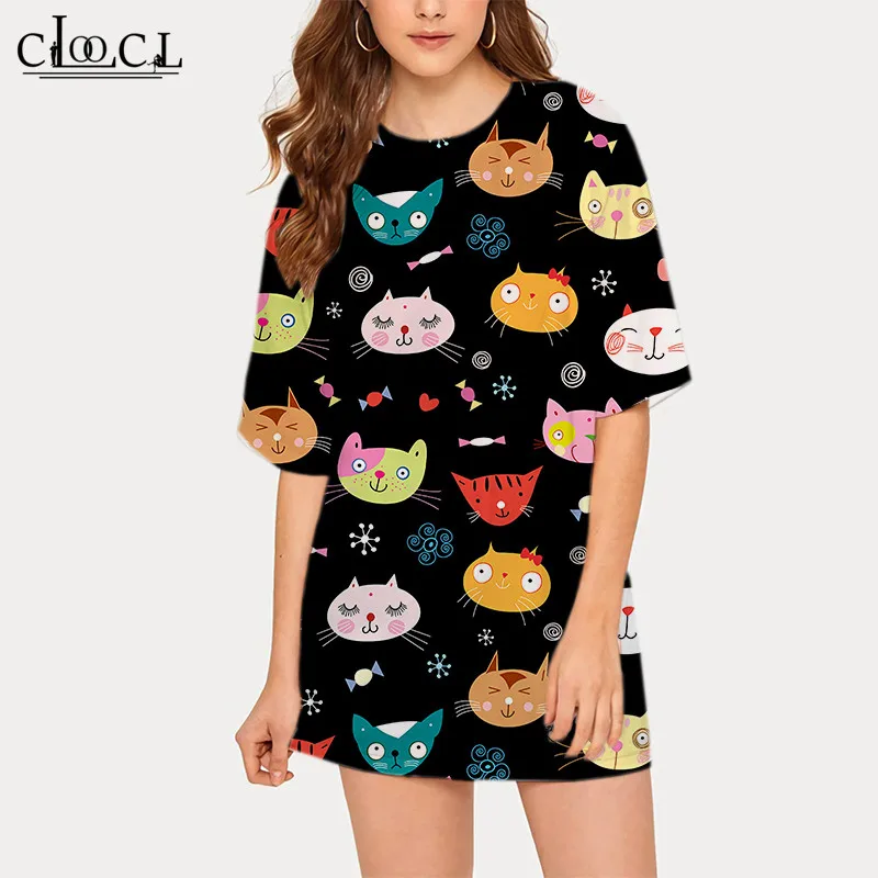 

CLOOCL Fashion Women Short Sleeve Loose T-shirt Best Friend Pet Cat 3D Print Tees Female Casual Tops Drop Shipping