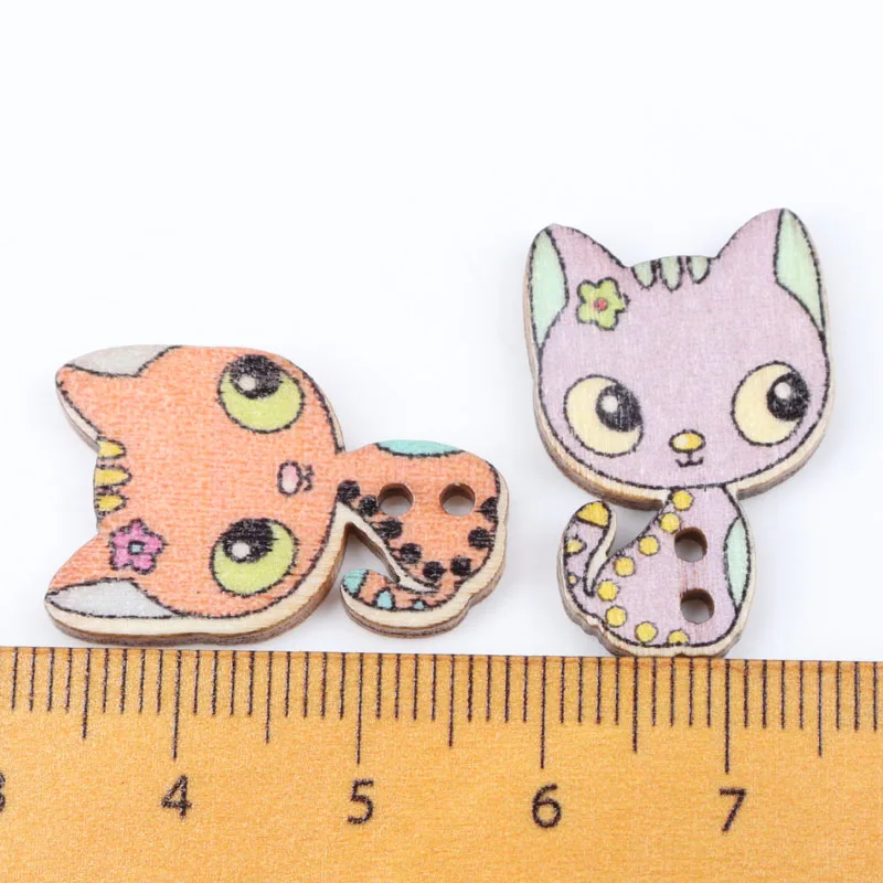Деревянные разноцветные кнопки формы кошки 2 отверстия ручной работы аксессуары